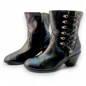 Harley Davidson Women Black Leather Boots Corset Lace Up With Carms Size 9.5"
